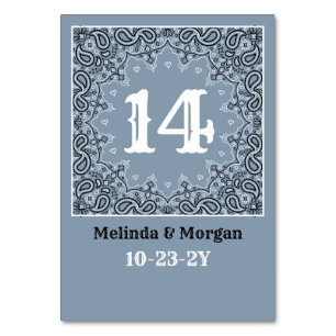 Numéro De Table Western Dusty Blue Bandana Mariage personnalisé