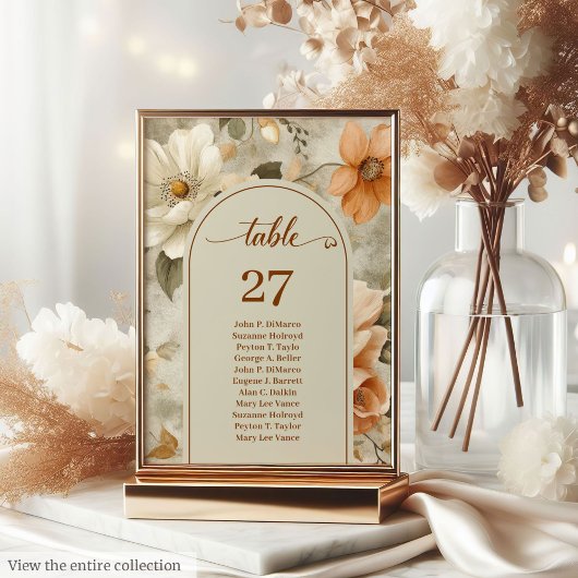 Numéro De Table Whimsical Boho Burnt Orange Ivory Sage Wedding