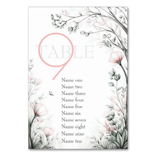 Numéro De Table Whimsical Delicate Blush Floral Branch  (Par défaut)