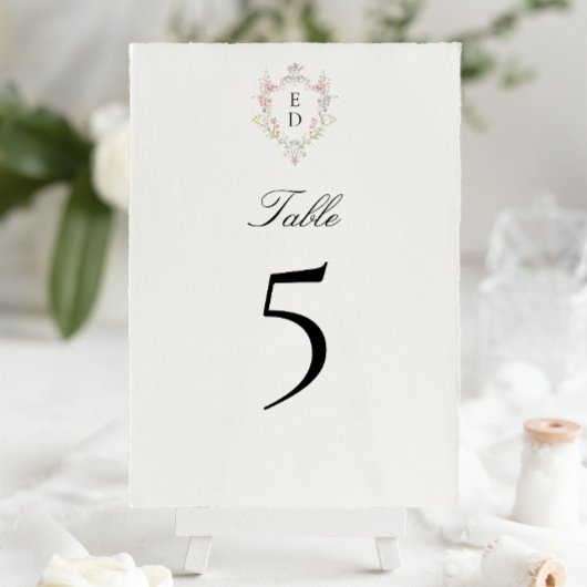 Numéro De Table Whimsical Elegant Rococo Floral Crest Monogram