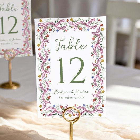 Numéro De Table Whimsical Folk Art Floral Wedding