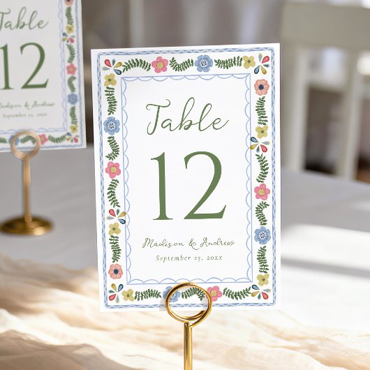 Numéro De Table Whimsical Folk Art Floral Wedding