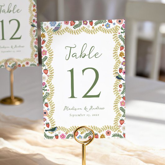 Numéro De Table Whimsical Folk Art Floral Wedding