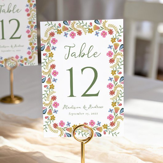 Numéro De Table Whimsical Folk Art Floral Wedding
