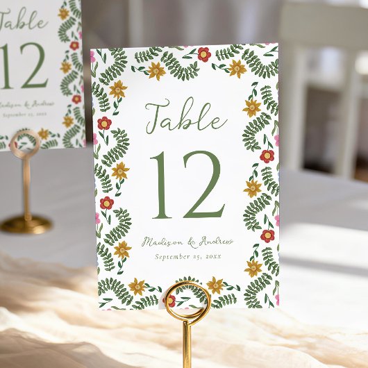 Numéro De Table Whimsical Folk Art Floral Wedding