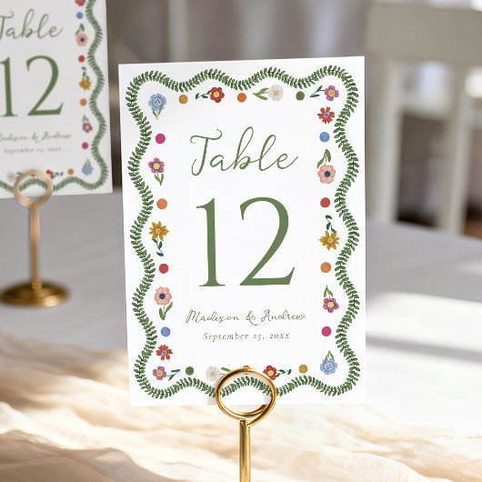 Numéro De Table Whimsical Folk Art Floral Wedding