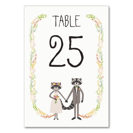 Numéro De Table Whimsical Forest Raccoons Rustic Mariage Table (Par défaut)