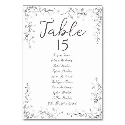 Numéro De Table Whimsical Hand Drawn Script Wedding Seating Plan (Par défaut)