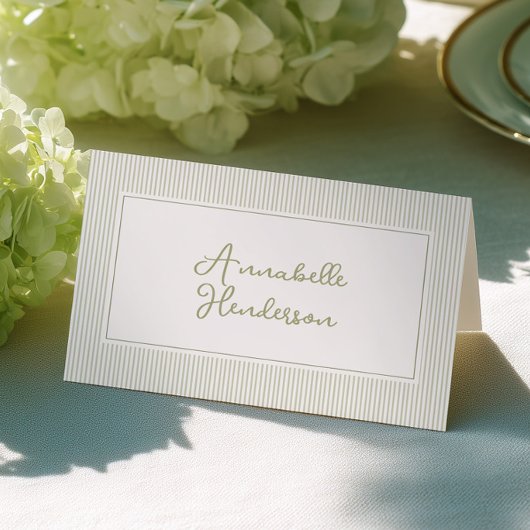Numéro De Table Whimsical Sage Green Stripes Place Cards