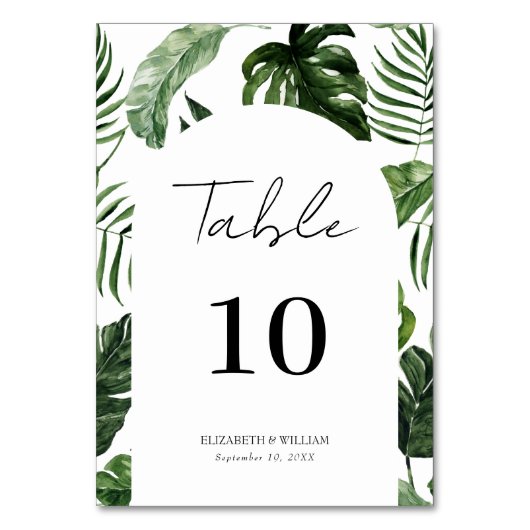 Numéro De Table Whimsical Summer Tropical Feuille Script Mariage (Dos)