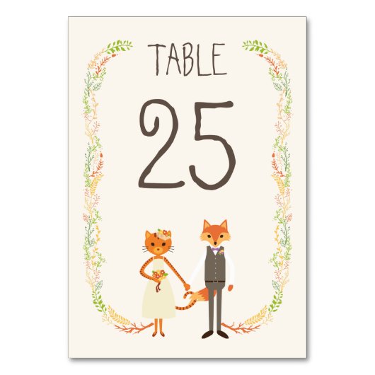 Numéro De Table Whimsland Woodland Cat & Fox Information du Mariag (Par défaut)