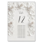 Numéro De Table White 3D Roses Wedding Guest Names (Dos)
