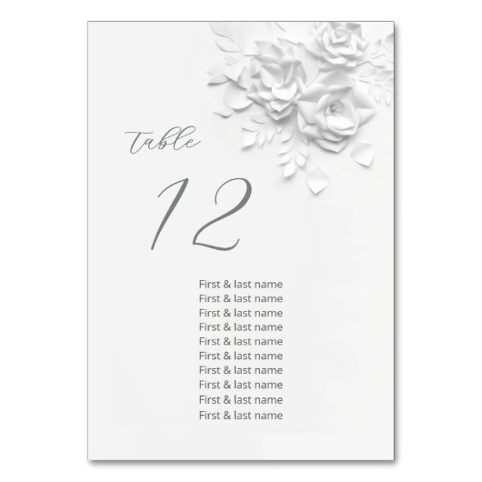 Numéro De Table White 3D Roses Wedding Guest Names  (Par défaut)