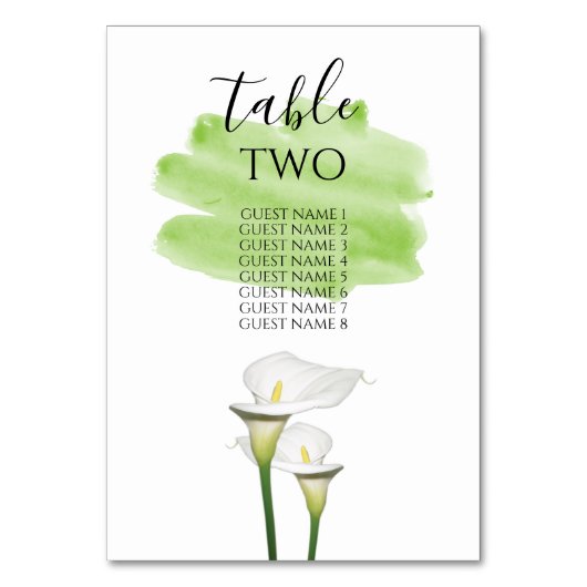 Numéro De Table White Calla Lilies Aquarelle Mariages Nom des invi (Dos)