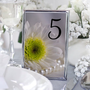 Numéro De Table White Daisy and Pearls Wedding Table Numbers