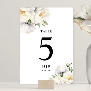 Numéro De Table White Peony Elegant Aquarelle Floral Mariage
