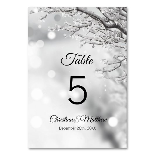 Numéro De Table Winter Wonderland Cérémonie des Mariages de neige (Dos)