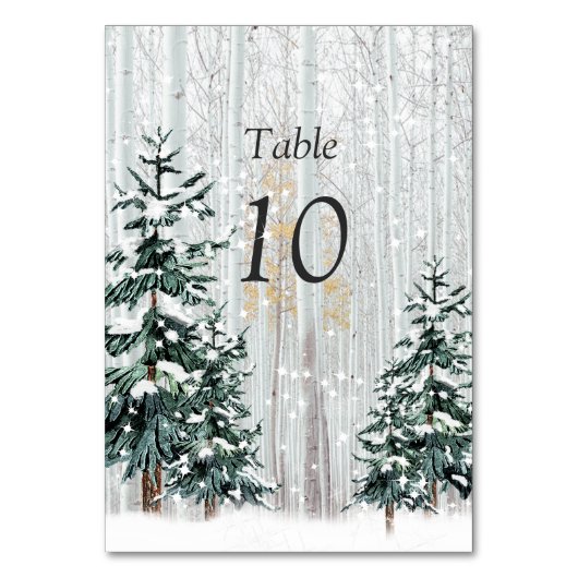 Numéro De Table Winter Wonderland Mariage, Snowflakes Pine Trees (Par défaut)