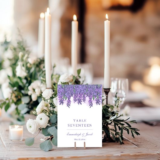 Numéro De Table Wisteria Garden Romance violet Mariage vertical