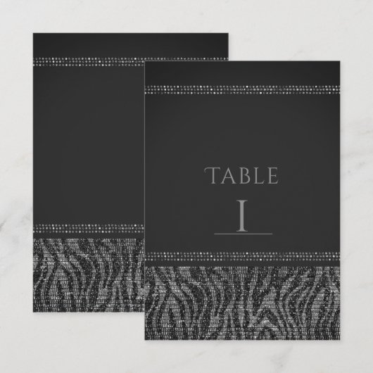 Numéro de table Zebra Sparkle Silver Black Glam Ch (Devant / Derrière)
