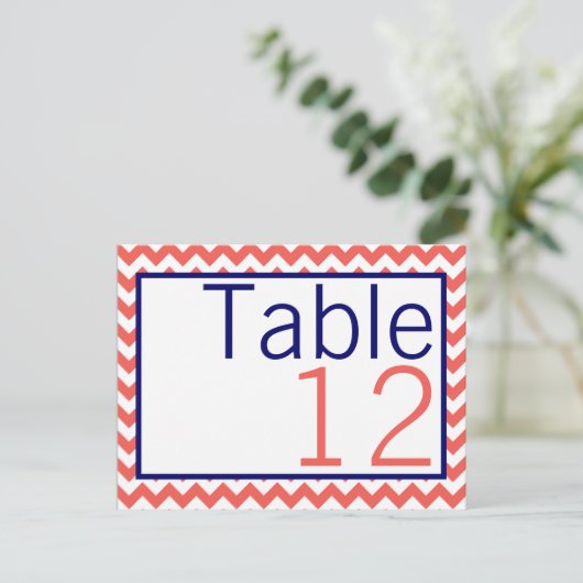 Numéro de tableau Carte Coral Navy Blue Chevron No (Debout devant)