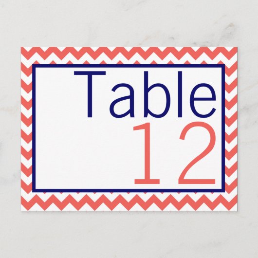 Numéro de tableau Carte Coral Navy Blue Chevron No (Devant)