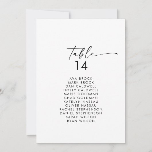 Numéro de tableau de script moderne Cartes de tabl (Devant)