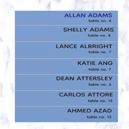 Numéro et nom de table modifiables Cartes de place