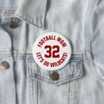 Numéro Jersey de la maman de la Crimson et du foot<br><div class="desc">Saluez votre équipe sportive préférée, votre footballeur ou montrez votre fierté scolaire avec un bouton d'esprit personnalisé! Ajoutez votre nom d'école ou personnalisez-le avec le nom d'un joueur et son numéro de maillot. Parfait pour le football, le basket, le baseball et les jeux de football ! Créez des broches personnalisées...</div>