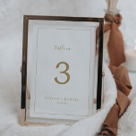 Numéro minimal de table Gold<br><div class="desc">Ce numéro minimaliste de table d'or est parfait pour un simple mariage. Le design romantique moderne présente une typographie classique d'or et de blanc associée à une calligraphie rustique mais élégante avec un style vintage lettré à la main. Personnalisable dans n'importe quelle couleur. Gardez le design simple et élégant, en...</div>