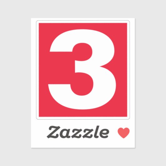 Numéro trois Sticker rouge et blanc (Feuille)
