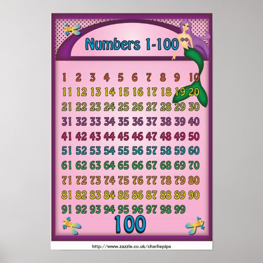 Numéros 1-100 Poster avec une sirène de dessin (Devant)