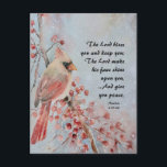 Numéros 6 24-26 Lord Bless You Red Bird & Berries<br><div class="desc">La carte postale des écritures inspirantes représente une belle aquarelle naturelle, y compris un oiseau rouge sur une branche d'arbre avec des baies rouges et un ciel bleu. Il comporte une partie des Versets bibliques Numéros 6 24-26, "Le Seigneur vous bénisse et vous garde; Le Seigneur fait briller son visage...</div>