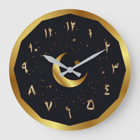 Numéros arabes d'or avec lune et étoiles horloge (Recto)