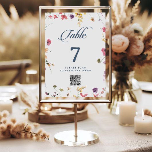Numéros de table à code QR floral botanique élégan
