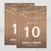 Numéros de table à grain de bois et guirlande lumi (Devant / Derrière)