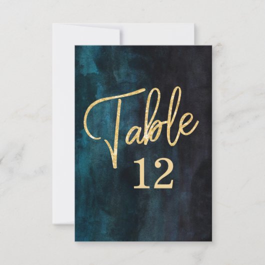 Numéros de table à l'aquarelle bleue marine et or (Devant)