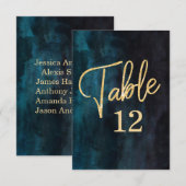 Numéros de table à l'aquarelle bleue marine et or (Devant / Derrière)
