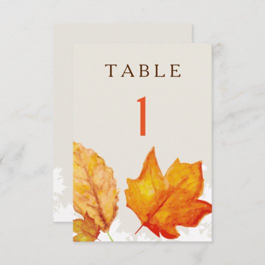Numéros de table à l'aquarelle de feuilles d'autom (Devant / Derrière)