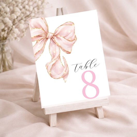 Numéros de table à ruban rose élégant
