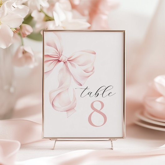 Numéros de table à ruban rose élégant