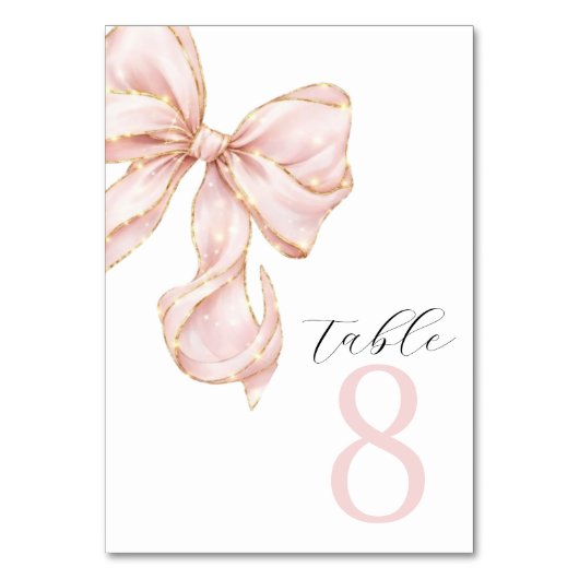 Numéros de table à ruban rose élégant (Dos)