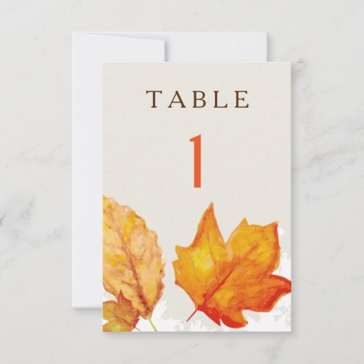 Numéros de table aquarelle Feuilles d'automne (Devant)