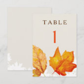 Numéros de table aquarelle Feuilles d'automne (Devant / Derrière)