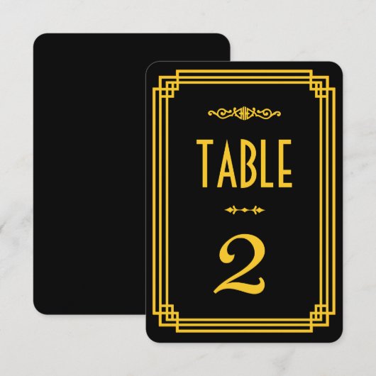 Numéros de table Art Déco noir et or simples (Devant / Derrière)
