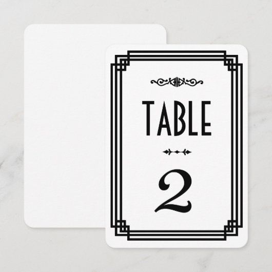 Numéros de table Art Déco simples blanc et noir (Devant / Derrière)