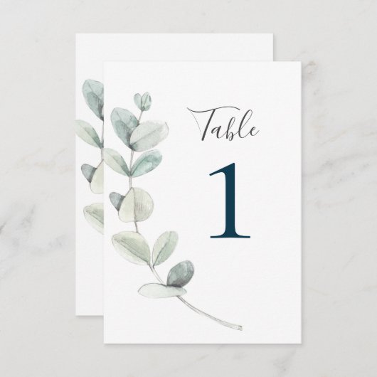 Numéros de table au eucalyptus à l'aquarelle moder (Devant / Derrière)