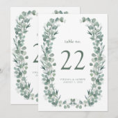 Numéros de table au eucalyptus élégant (Devant / Derrière)