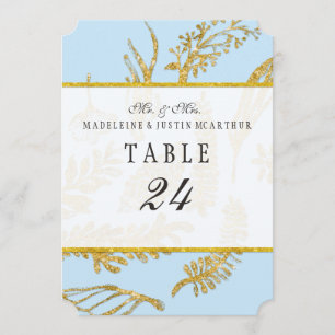 Numéros de table bleus Feuilles feuilles dessinées