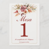 Numéros de Table Bohème Espagnol (Dos)